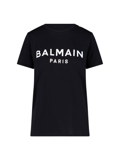 Shop Balmain Logo Buttons T-shirt In Black  