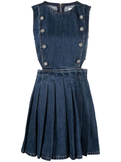 Shop Self-portrait Denim Cut-out Mini Dress In Blue