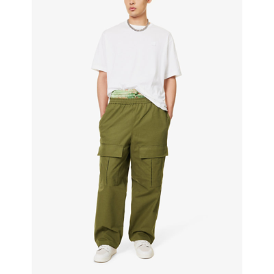 Shop Acne Studios Mens Olive Green Prudento Flap-pocket Relaxed-fit Wide-leg Cotton Trousers