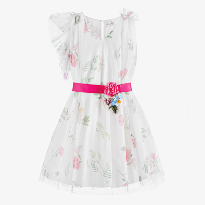 Shop Monnalisa Teen Girls Ivory Floral Tulle Dress