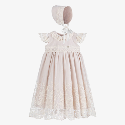 Shop Artesania Granlei Baby Girls Beige Ceremony Dress & Bonnet Set
