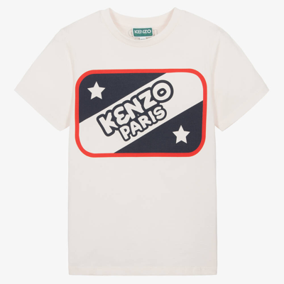 Shop Kenzo Kids Teen Boys White Organic Cotton T-shirt