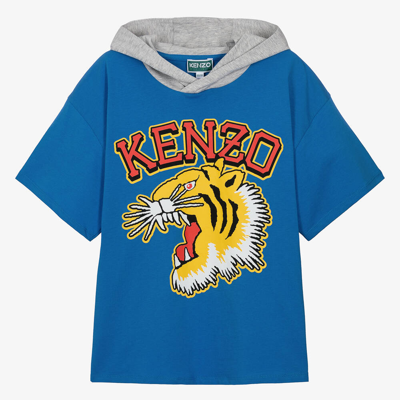 Shop Kenzo Kids Teen Boys Blue Organic Cotton T-shirt