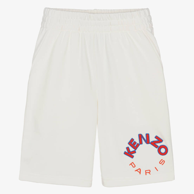 Shop Kenzo Kids Teen Ivory Cotton Jersey Shorts