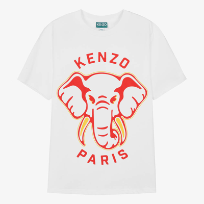 Shop Kenzo Kids Teen Boys White Elephant Cotton T-shirt