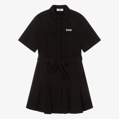 Shop Msgm Teen Girls Black Crêpe Shirt Dress