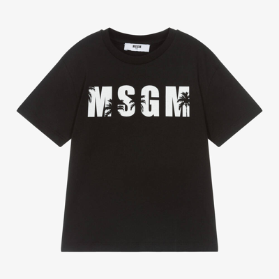 Shop Msgm Boys Black Cotton Palm Tree T-shirt