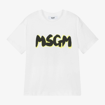 Shop Msgm Boys White Cotton T-shirt