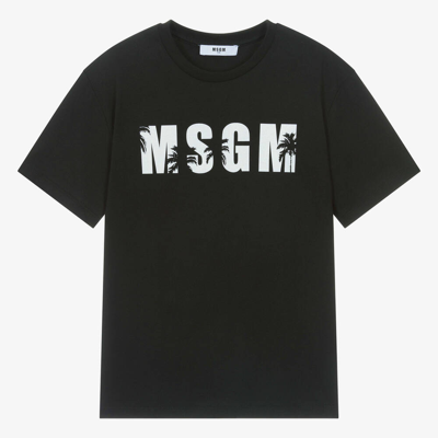 Shop Msgm Teen Boys Black Cotton Palm Tree T-shirt