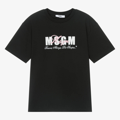 Shop Msgm Teen Girls Black Cotton Jersey T-shirt
