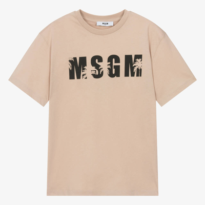 Shop Msgm Teen Boys Beige Cotton Palm Tree T-shirt