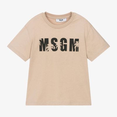Shop Msgm Boys Beige Cotton Palm Tree T-shirt