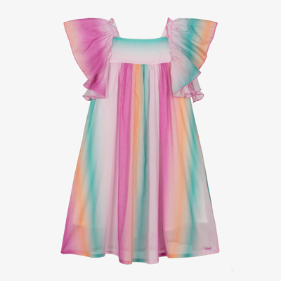 Shop Chloé Girls Pink Ombré Cotton Dress