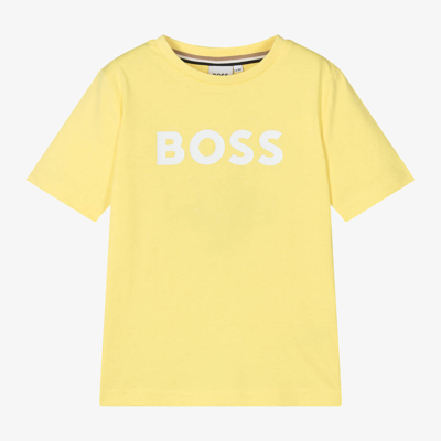 Shop Hugo Boss Boss Boys Yellow Cotton T-shirt
