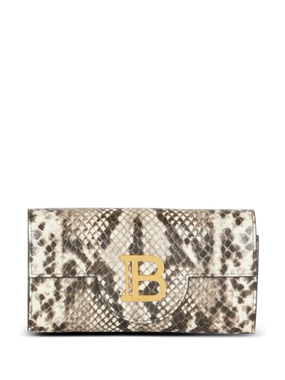 Shop Balmain Brown B-buzz Snakeskin-effect Leather Wallet-on-chain