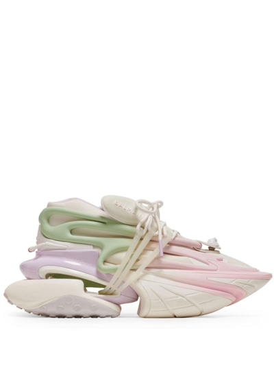 Shop Balmain Pink Unicorn Panelled Sneakers