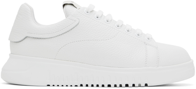 Shop Emporio Armani White Tumbled Leather Sneakers