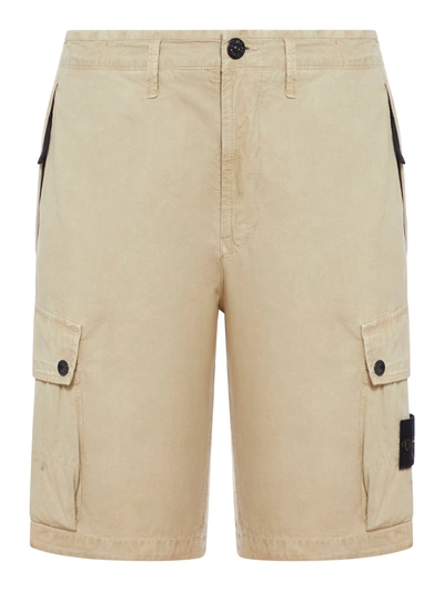 Shop Stone Island Cargo Bermuda Shorts With Logo Patch And Pockets In Nude & Neutrals