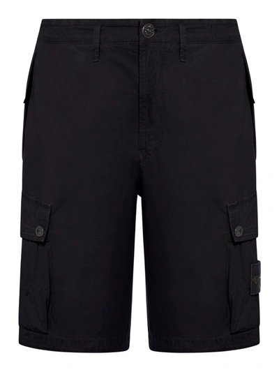 Shop Stone Island Cargo Bermuda Shorts With Logo Patch And Pockets In Blue