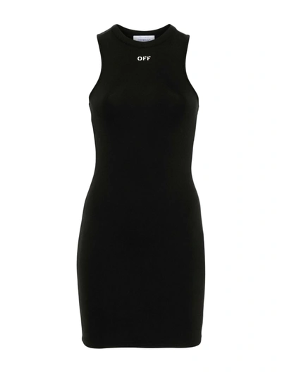 Shop Off-white Fitted Mini Dress With Neckline In Black