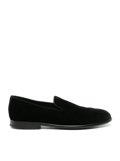 Shop Dolce & Gabbana Leather-sole Velvet Loafers In Black