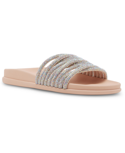 Shop Madden Girl Xana Rhinestone Strappy Footbed Slide Sandals In Blush Multi Rhinestone