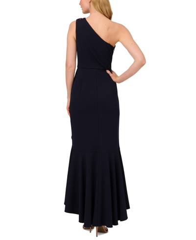 Shop Adrianna Papell Women's Beaded One-shoulder Gown In Hunter
