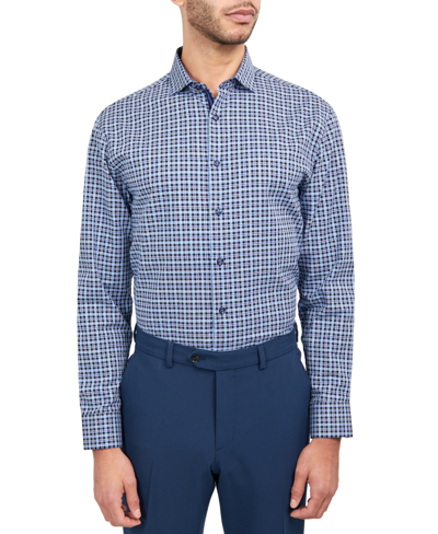 Shop Michelsons Of London Men's Regular-fit Twill Check Dress Shirt In Navy