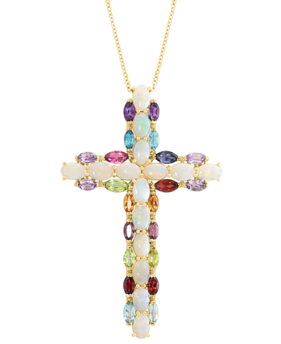 Shop Effy Collection Effy Opal (5 Ct. T.w.) & Multi-gemstone (4-5/8 Ct. T.w.) 18" Cross Pendant Necklace In 14k Gold