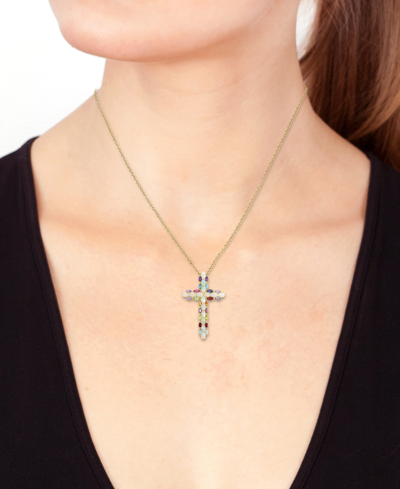 Shop Effy Collection Effy Opal (5 Ct. T.w.) & Multi-gemstone (4-5/8 Ct. T.w.) 18" Cross Pendant Necklace In 14k Gold