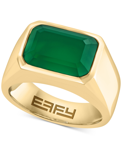 Shop Effy Collection Effy Men's Green Onyx Solitaire Ring In Gold-plated Sterling Silver In Gold Over Silver