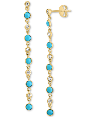 Shop Effy Collection Effy Turquoise & Diamond (1/4 Ct. T.w.) Linear Drop Earrings In 14k Gold