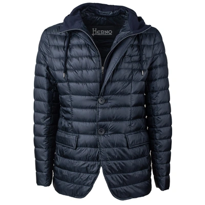 Shop Herno Ultralight Blazer Down Jacket With Fleece Hood And Removable Front In Blue