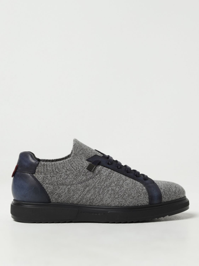 Shop Moreschi Knit And Leather Sneakers In Grey