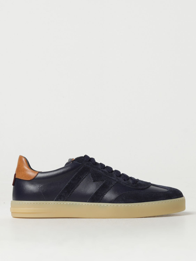 Shop Moreschi Go Pop Leather Sneakers With Logo In Navy