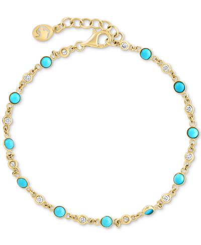 Shop Effy Collection Effy Turquoise & Diamond (1/3 Ct. T.w.) Bezel Link Bracelet In 14k Gold