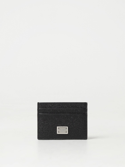 Shop Dolce & Gabbana Credit Card Holder In Grained Leather In Black