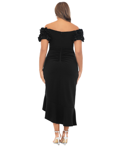 Shop Xscape Plus Size Ruffled Off-the-shoulder Midi Dress In Black