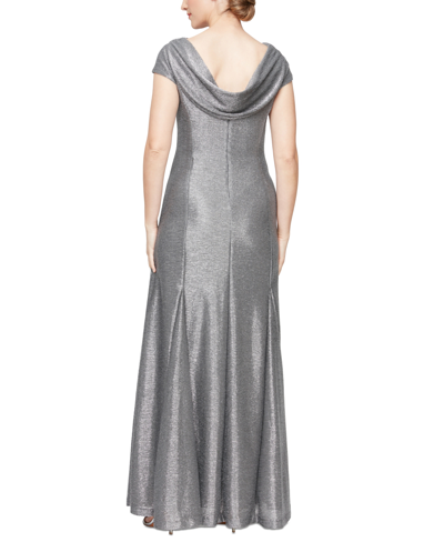 Shop Alex Evenings Women's Metallic Ruched Cowl-back Gown In Smoke