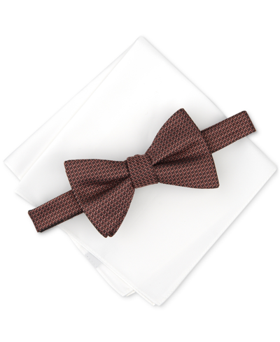 Shop Alfani Men's Mini-vine Bow Tie & Solid Pocket Square Set, Created For Macy's In Cognac