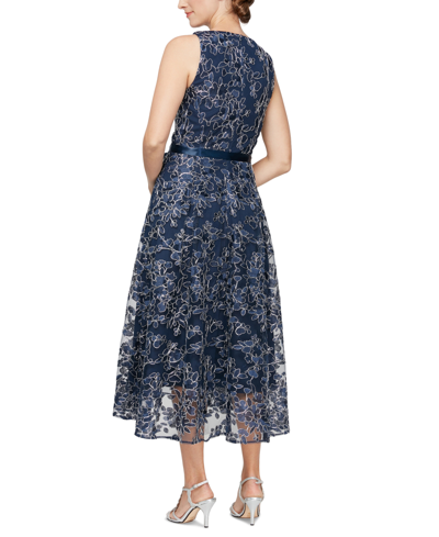 Shop Alex Evenings Women's Embroidered Lace Midi Dress In Navy