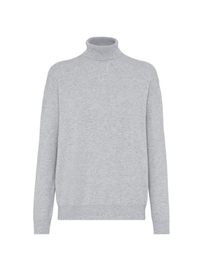 Shop Brunello Cucinelli Women's Cashmere Turtleneck Sweater With Monili In Light Grey