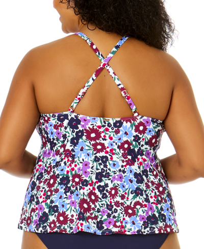 Shop Anne Cole Plus Size Ditsy Floral-print Tankini Top In Meadow Bouquet