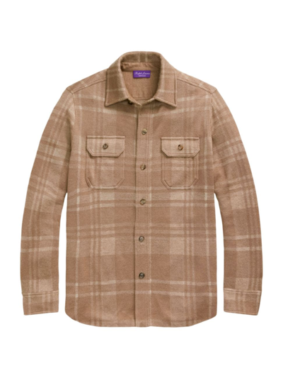 Shop Ralph Lauren Purple Label Men's Birdseye Plaid Long-sleeve Shirt In Taupe Multi