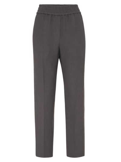 Shop Brunello Cucinelli Women's Viscose And Linen Fluid Twill Baggy Pull On Trousers In Charcoal