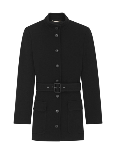 Shop Saint Laurent Women's Tunic Jacket In Wool-blend Jersey In Black