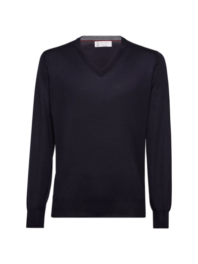 Shop Brunello Cucinelli Men's Cashmere And Silk Lightweight Sweater In Navy Blue