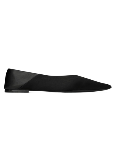 Shop Saint Laurent Women's Nour Slippers In Satin Crepe In Black