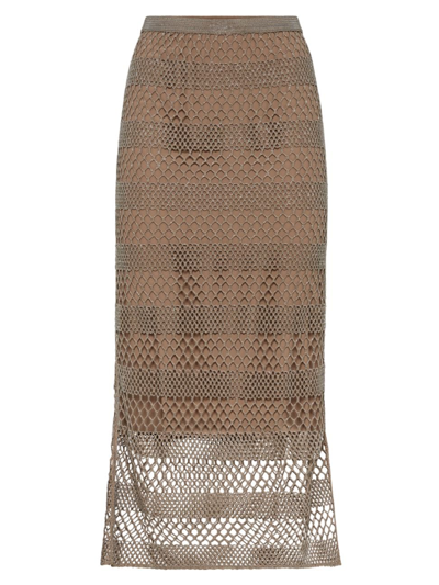 Shop Brunello Cucinelli Women's Precious Net Embroidery Skirt In Warm Beige