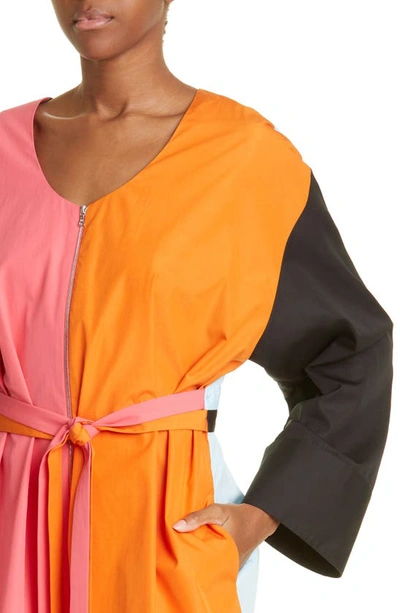 Partow Andy Colorblock Long Sleeve Belted Midi Dress In Pink Multi